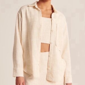 Oversized Tweed Cream Button Up Shirt